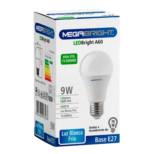 Ampolleta Led Megabright 9 Watts E-27 Modelo A60 Luz Fria