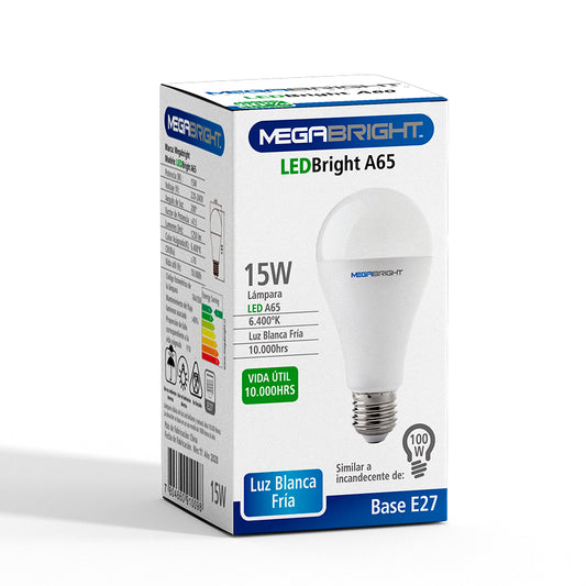 Ampolleta Led Megabright 15 Watts E-27 Modelo A65 Luz Fria