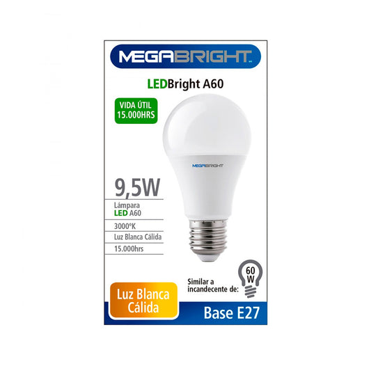 Ampolleta Led Megabright 9,5 Watts E-27 Modelo A60 Luz Calida