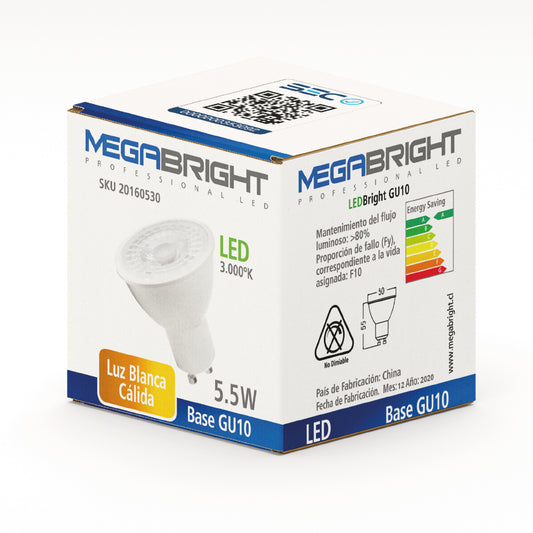 Ampolleta Led Megabright 5,5 Watts Modelo GU10 Luz Calida