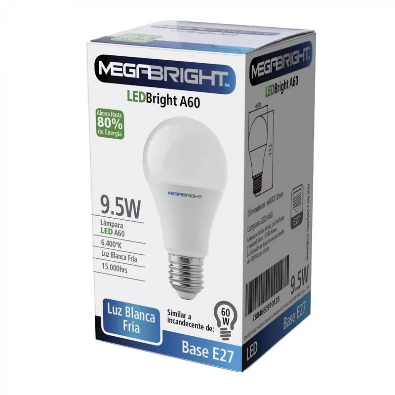 Ampolleta Led Megabright 9,5 Watts E-27 Modelo A60 Luz Fria
