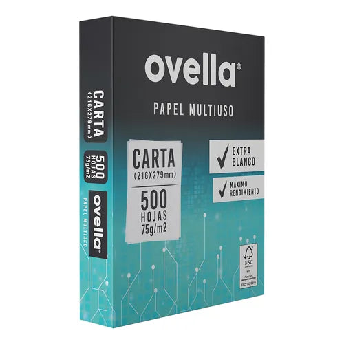 Resma Papel Carta 75 Gramos X 500 Hojas Ovella