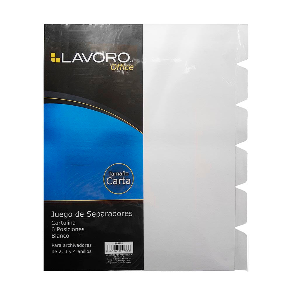 SEPARADOR CARTULINA CARTA X 6 UNIDADES LAVORO