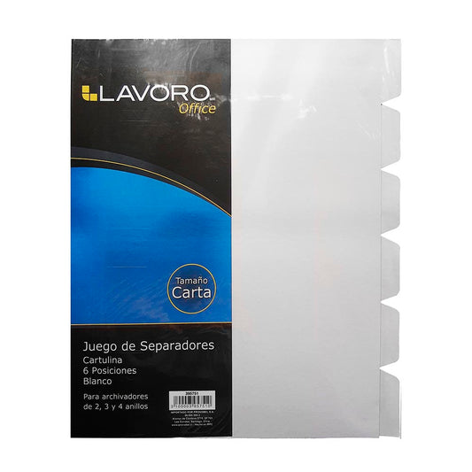 SEPARADOR CARTULINA CARTA X 6 UNIDADES LAVORO