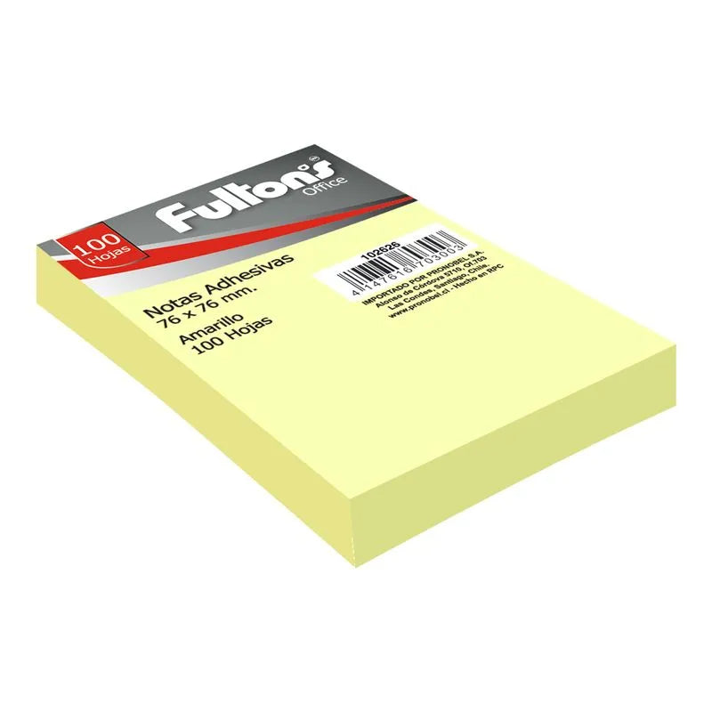 Nota Adhesiva 76 x 76 Mm 100 Hojas 1 Unidad Amarillo Fultons