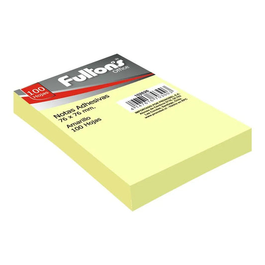 Nota Adhesiva 76 x 76 Mm 100 Hojas 1 Unidad Amarillo Fultons